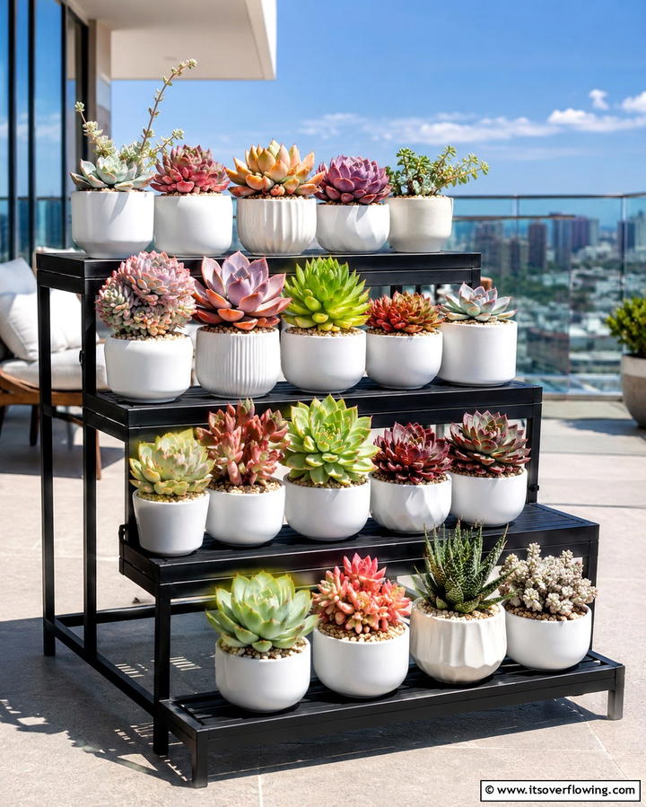 Multi Tiered Succulent Display - 30 Outdoor Succulent Container Ideas for Easy Gardening
