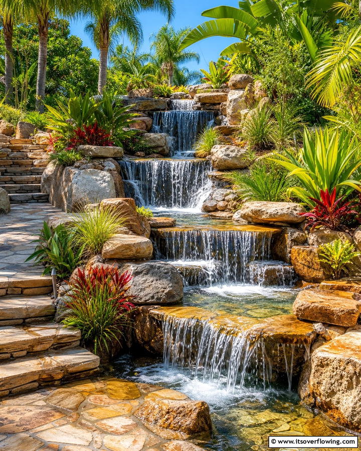 Multi Tiered Waterfall for Dramatic Effect - 25 Backyard Waterfall Ideas for a Tranquil Retreat