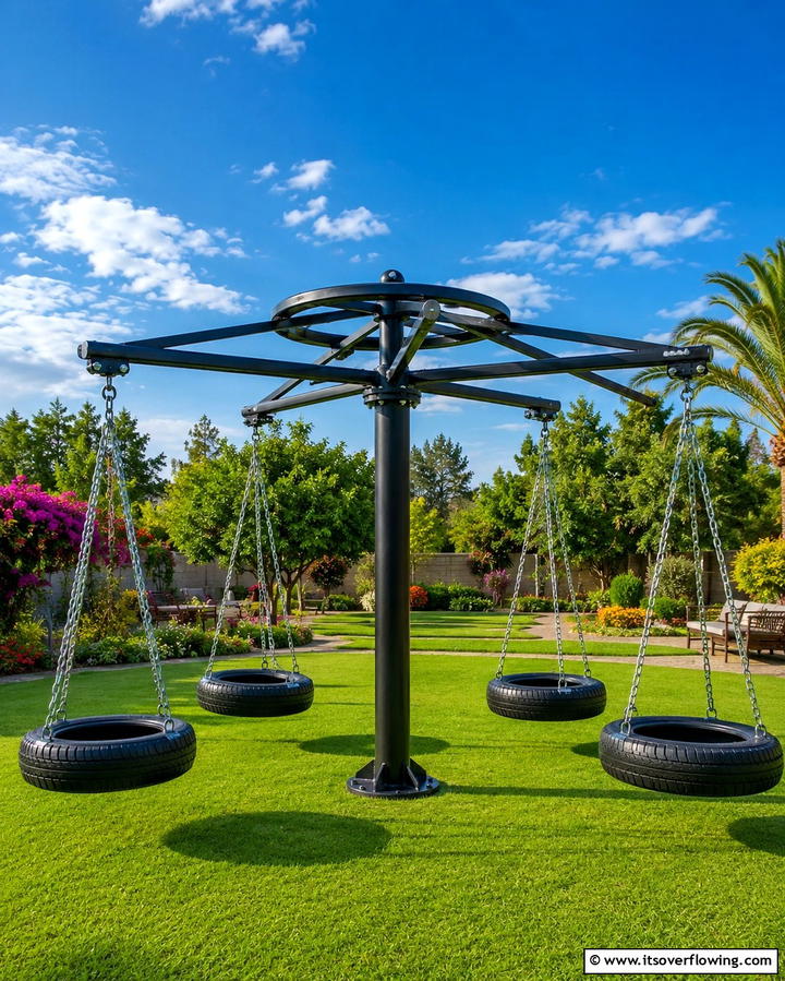 Multi Tire Swing Carousel - 20 Tire Swing Ideas for Fun Outdoor Spaces