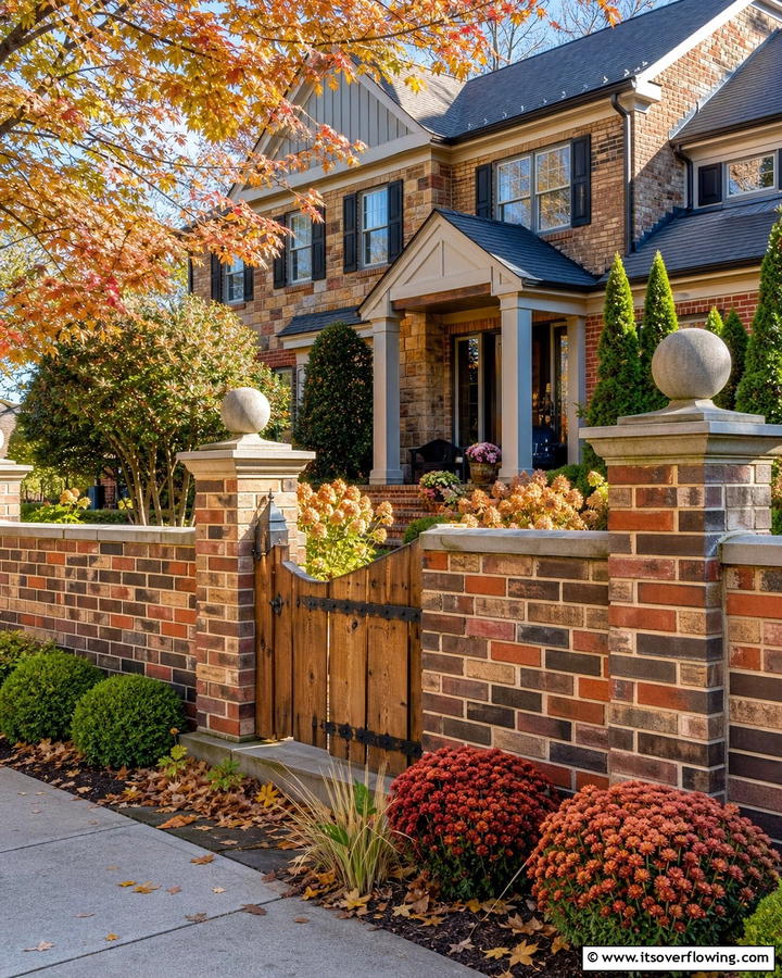 Multi Toned Brick Fence for Visual Interest - 20 Front Yard Brick Fence Ideas for a Classic Look