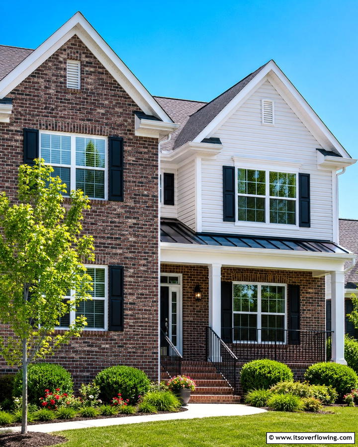 Multi Toned Brick with White Vinyl Siding - 25 Vinyl Siding and Brick Combinations for Curb Appeal