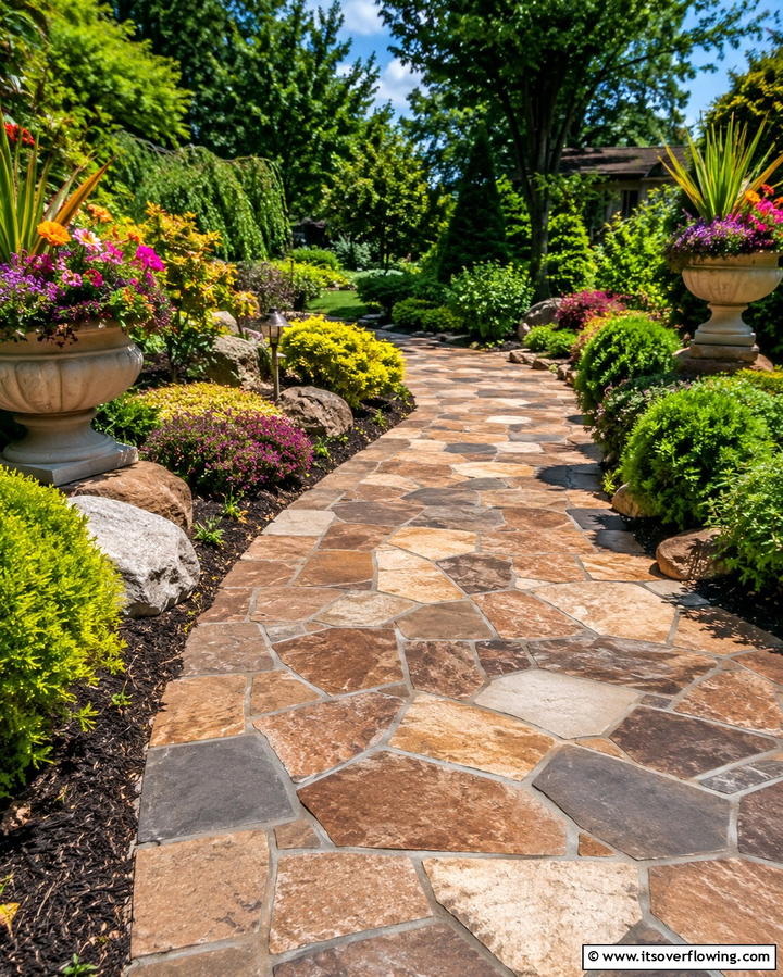 Multi Toned Stone Pathway - 20 Stone Walkway Ideas to Enhance Your Garden