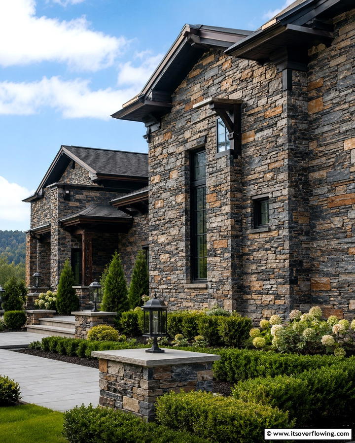 Multi Toned Stone Walls for Visual Depth - 25 Stone Exterior Home Ideas for a Timeless Look