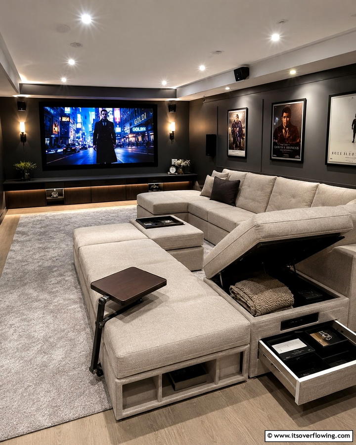Multi Use Furniture for Flexibility - 25 Basement Home Theater Ideas for Movie Nights