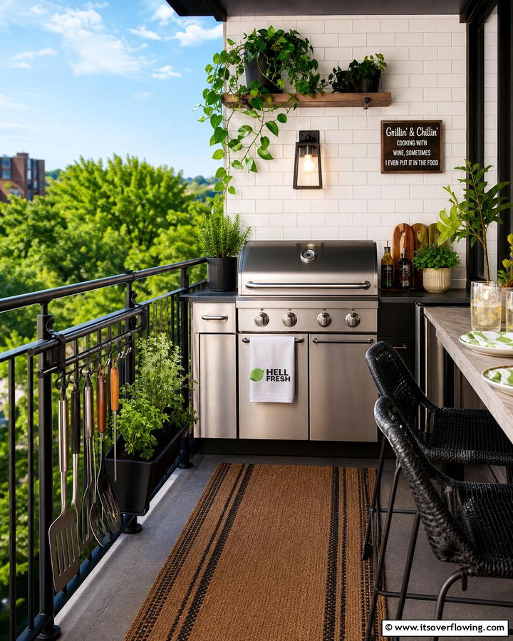 Multi functional Barbecue Spot - 21 Small Balcony Decor Ideas for Cozy Outdoor Retreats