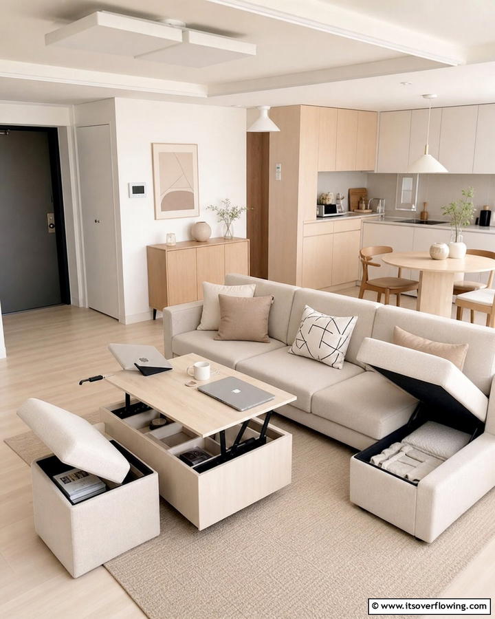 Multi functional Furniture - 20 Korean Living Room Ideas for a Minimalist Space