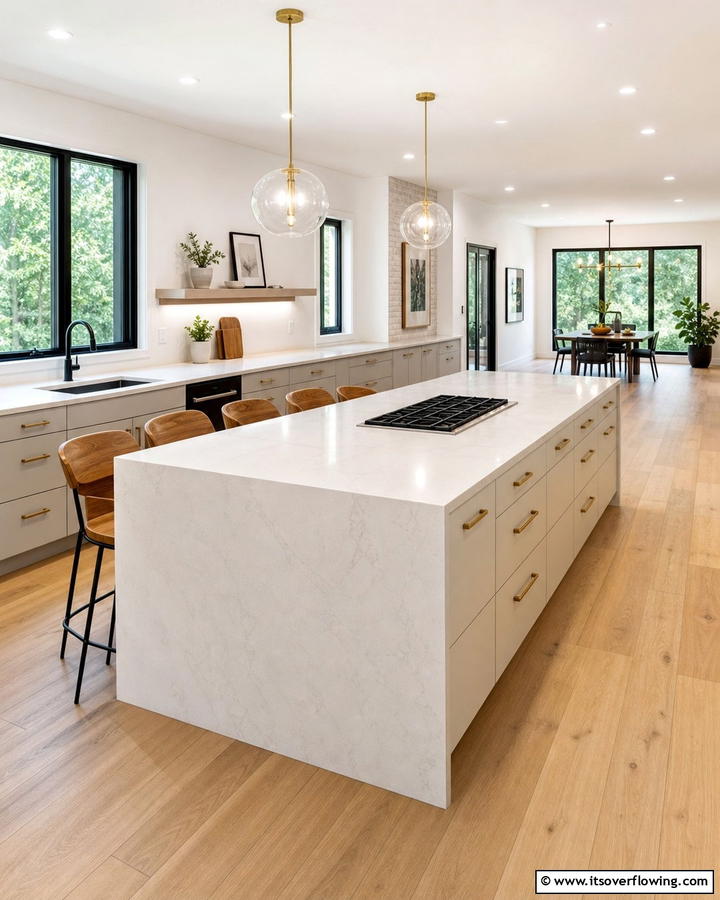 Multi functional Island - 30 Kitchens Without Upper Cabinets for Open Concepts