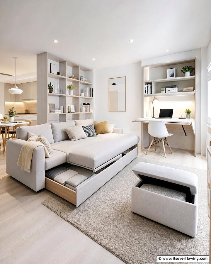 Multi functional Spaces - 21 Scandinavian Living Room Ideas for Airy Minimalism