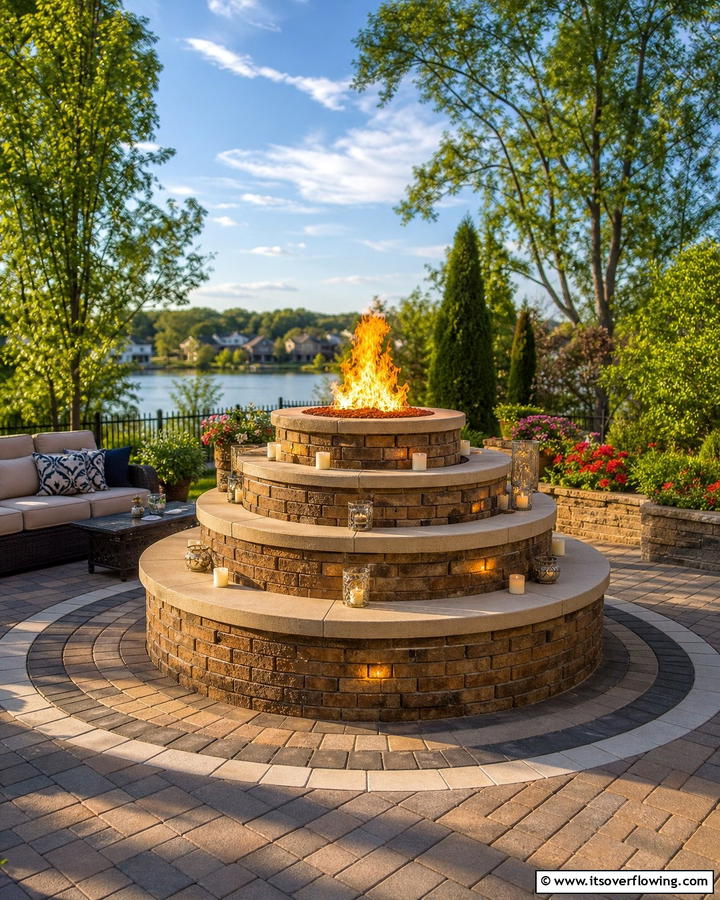Multi tiered Brick Fire Pit - 25 Creative Brick Fire Pit Ideas for Your Backyard