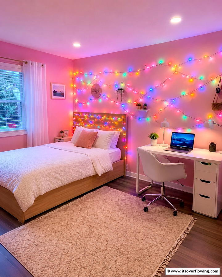 Multicolored String Lights - 25 Rainbow Bedroom Ideas to Brighten Up Your Space