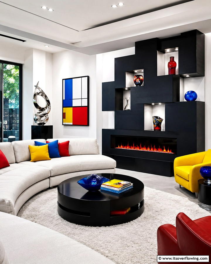 Multifaceted Modern Faux Fireplace - 30 Faux Fireplace Ideas to Add Warmth Anywhere