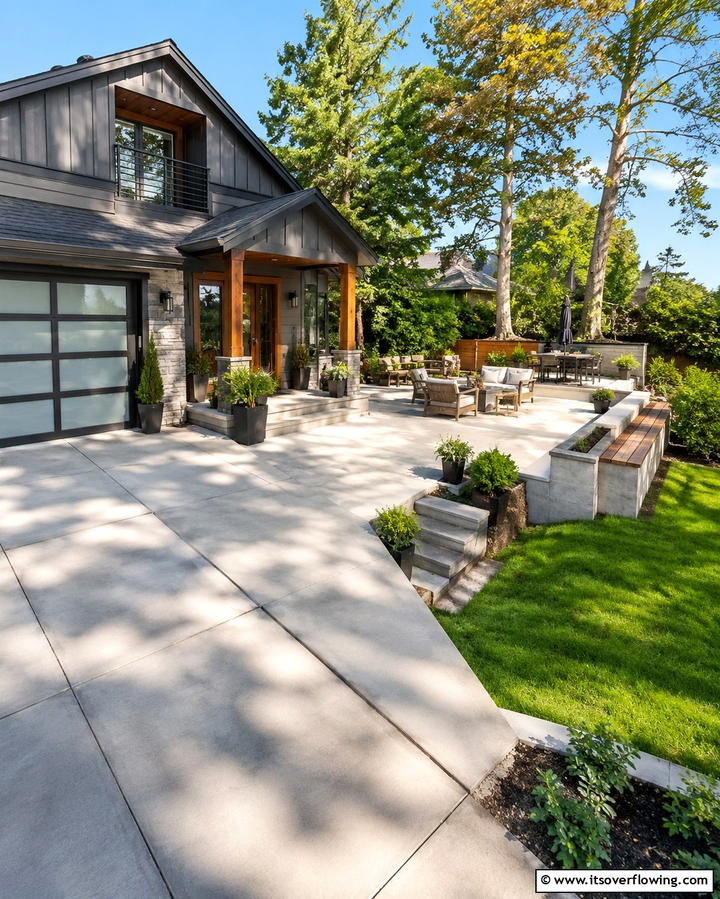 Multifunctional Concrete Driveway - 30 Durable Concrete Driveway Designs to Enhance Curb Appeal