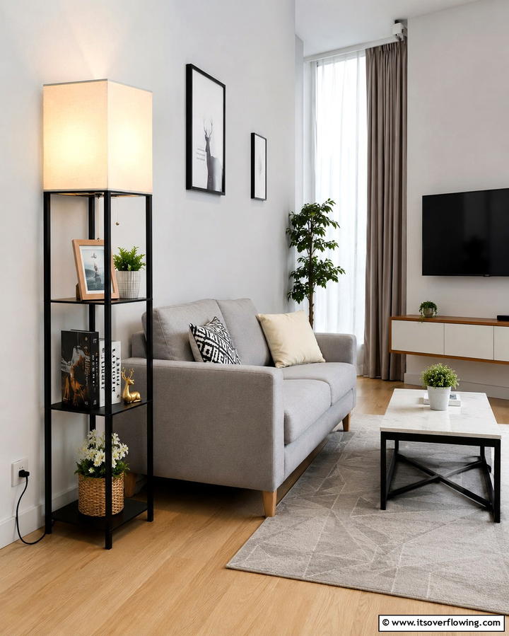 Multifunctional Floor Lamp with Shelves - 30 Living Room Floor Lamp Ideas- Stylish Lighting Solutions