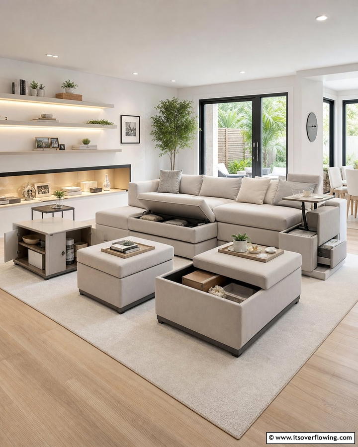 Multifunctional Furniture - 21 Neutral Living Room Ideas for Calm & Versatile Decor