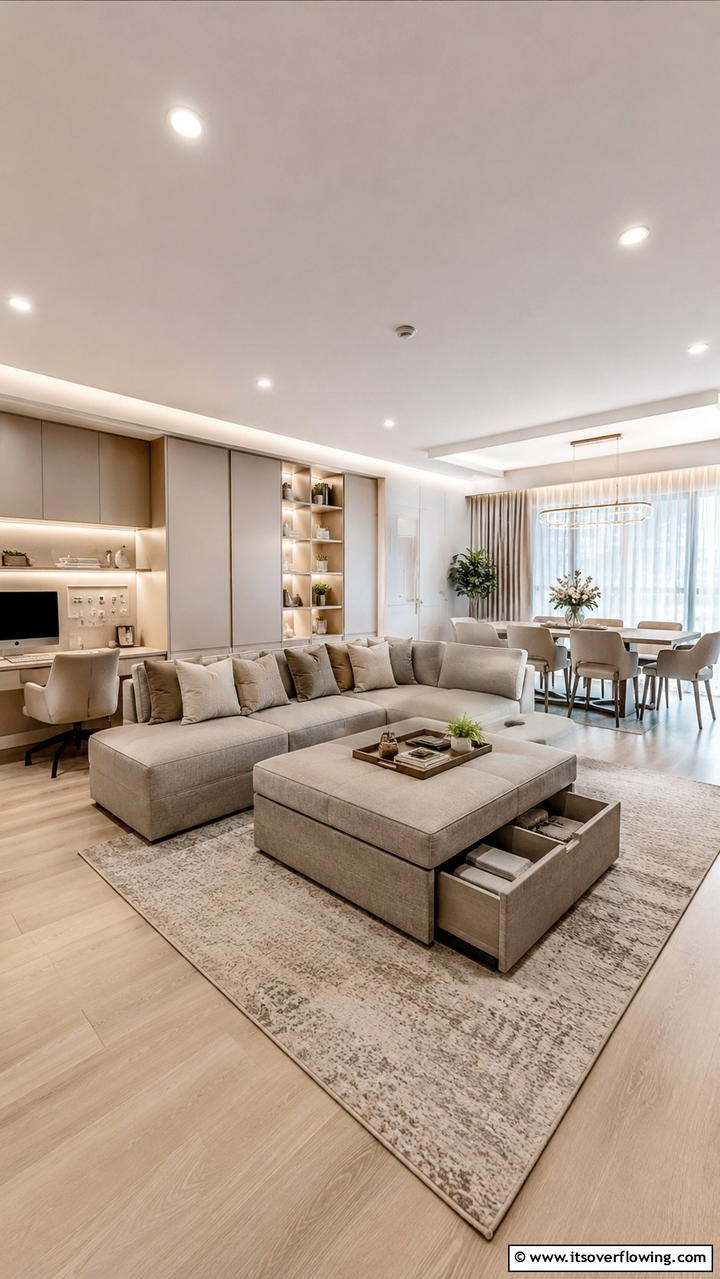 Multifunctional Greige Living Room Spaces - 30 Greige Living Room Ideas for Neutral & Warm Modern Spaces