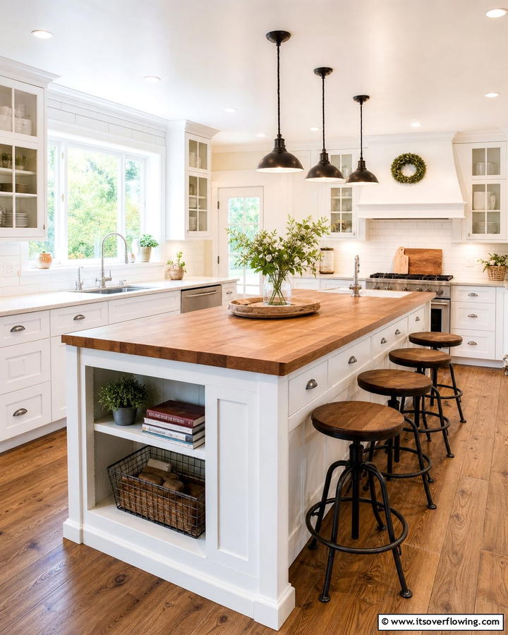 Multifunctional Kitchen Island - 21 Farmhouse Kitchen Ideas for a Cozy, Timeless Look