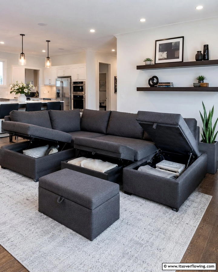 Multifunctional Sectional with Hidden Storage - 30 Sectional Living Room Ideas for Flexible Seating