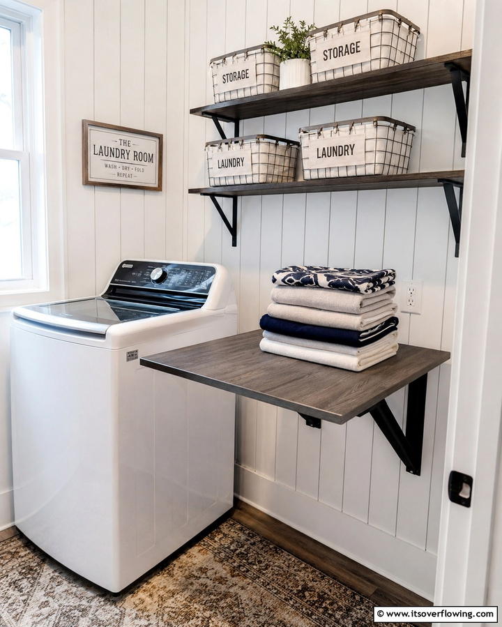 Multipurpose Folding Tables - 20 Small Laundry Room Ideas With a Top Load Washing Machine