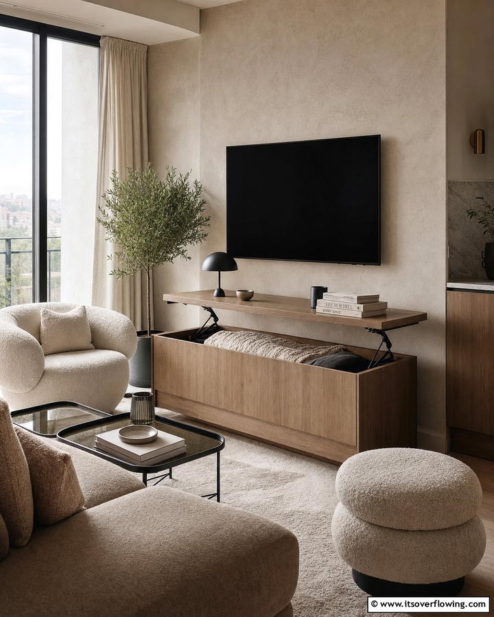 Multipurpose Furniture for Dual Functionality - 25 Small Living Room Ideas With TV for Cozy Nights