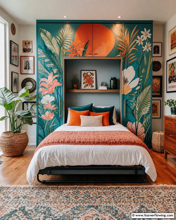 Murphy Bed with Artistic Murals - 21 Murphy Bed Ideas for Space-Saving Bedroom Solutions