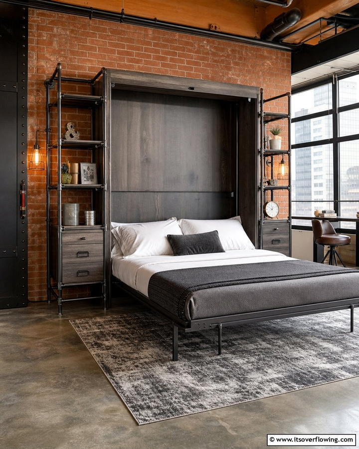 Murphy Bed with Industrial Metal Accents - 21 Murphy Bed Ideas for Space-Saving Bedroom Solutions