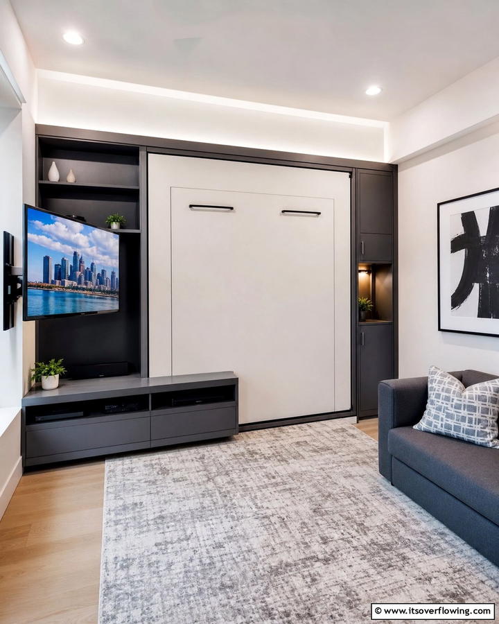 Murphy Bed with Retractable TV Mount - 21 Murphy Bed Ideas for Space-Saving Bedroom Solutions