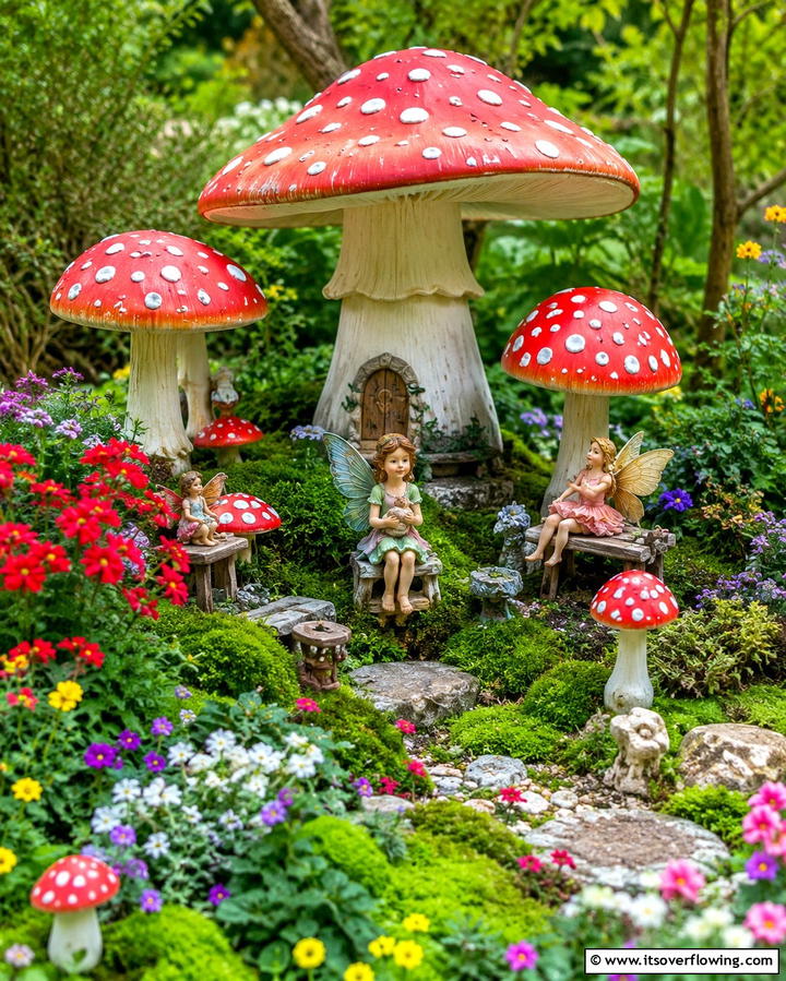 Mushroom Cluster Hideaway - 20 Large Fairy Garden Ideas for a Magical Outdoor Space
