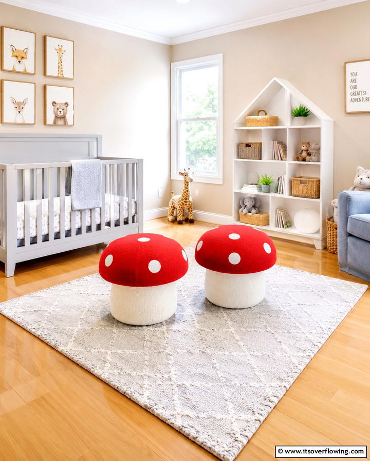 Mushroom Stools or Ottomans - 25 Woodland Nursery Ideas for a Nature-Inspired Room