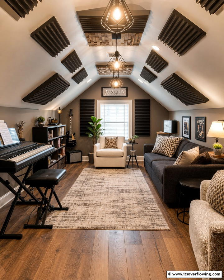 Music Room Sanctuary - 25 Creative Attic Room Ideas for Cozy Spaces