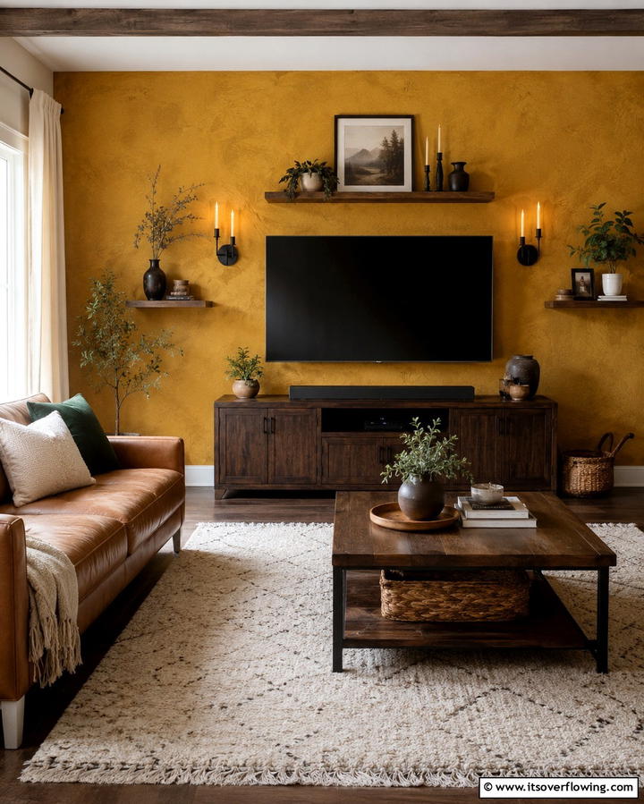 Mustard Yellow Accent Wall - 25 Yellow Living Room Ideas to Brighten Your Home