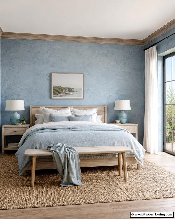 Muted Blue Limewash for a Coastal Feel - 25 Limewash Bedroom Ideas for a Serene Retreat