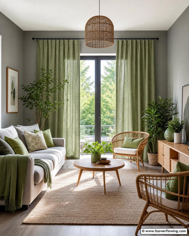 Muted Earthy Greens - 30 Curtain Color Ideas Perfectly Paired With Gray Walls
