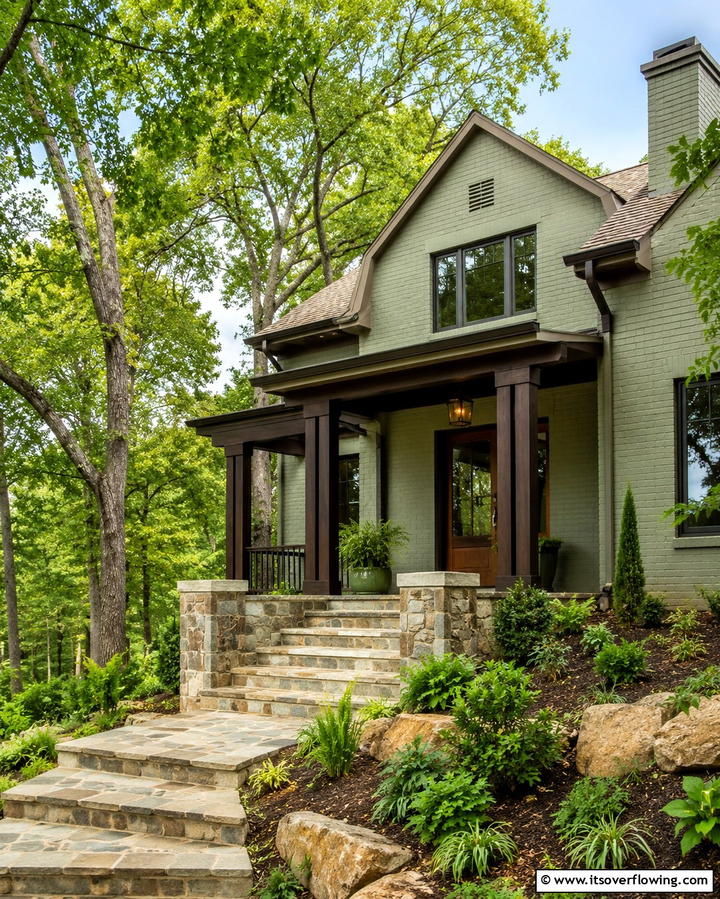 Muted Greens for a Calm Retreat - 25 Painted Brick Houses Ideas for a Fresh Look