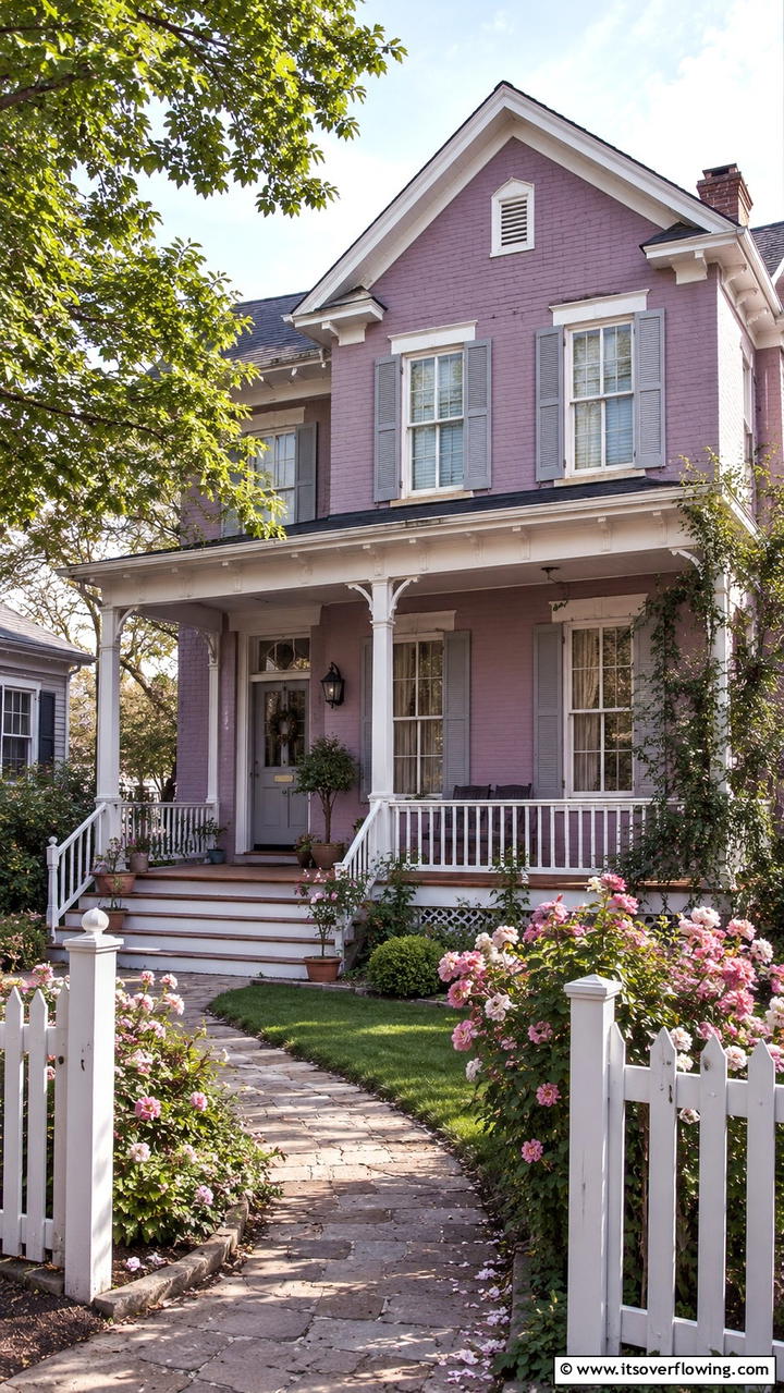 Muted Mauve Modernity - 30 Exterior Brick Paint Color Ideas for Curb Appeal