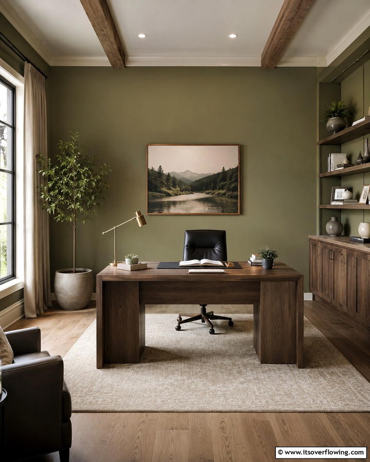 Muted Olive Subtlety - 30 Home Office Paint Colors- Boost Productivity & Style