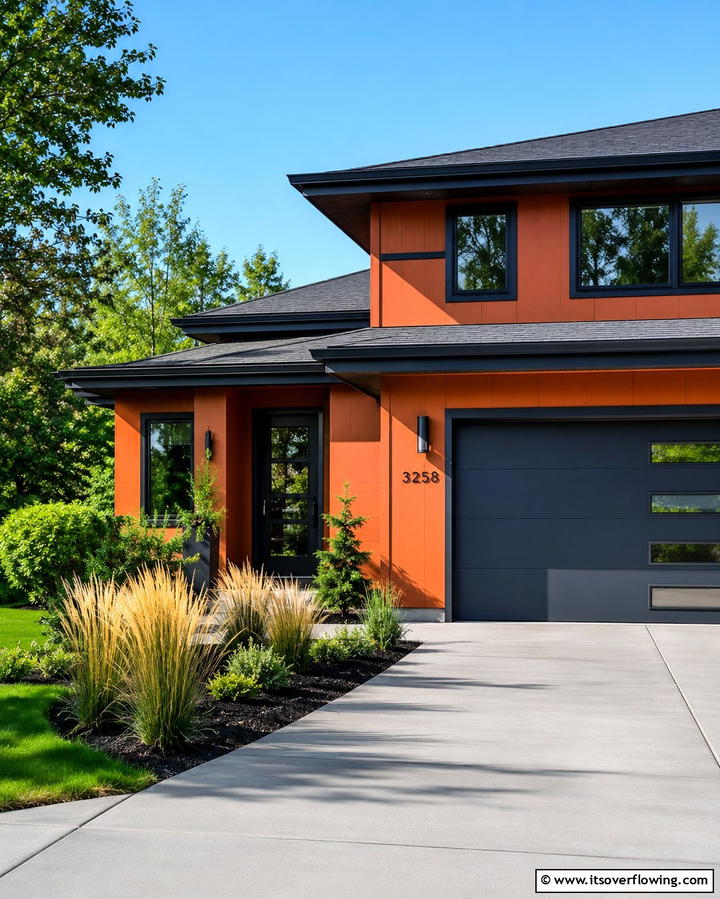 Muted Orange with Charcoal Grey - 25 Orange House Exterior Ideas for a Bold Look