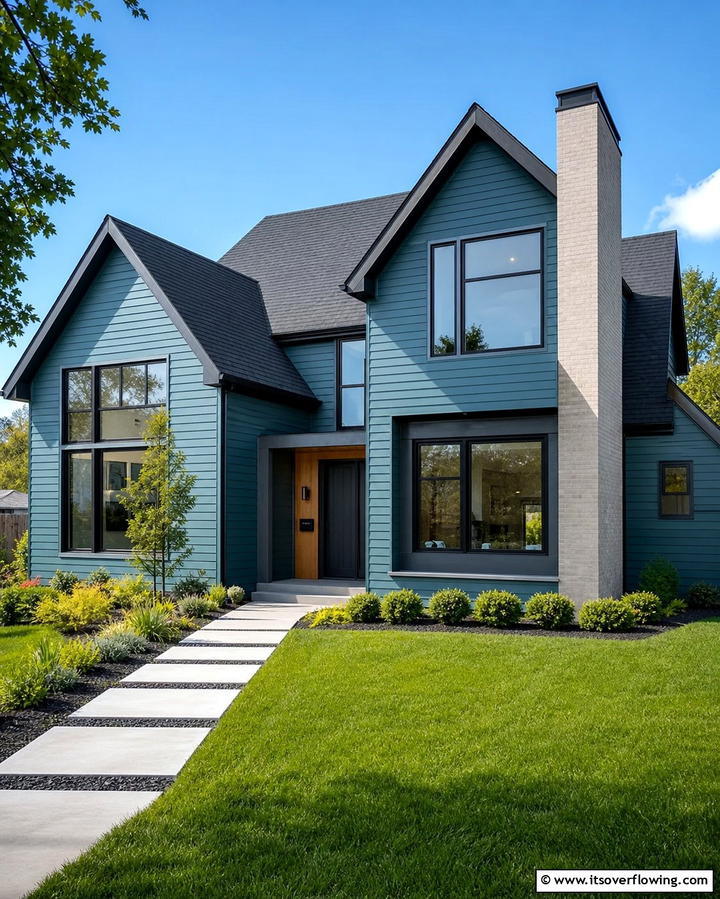 Muted Teal with Charcoal Roof - 25 Teal House Exterior Ideas for a Bold and Beautiful Look