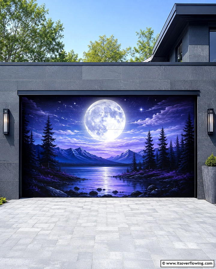Mystic Nightscape - 30 Garage Door Mural Ideas for Creative Curb Appeal