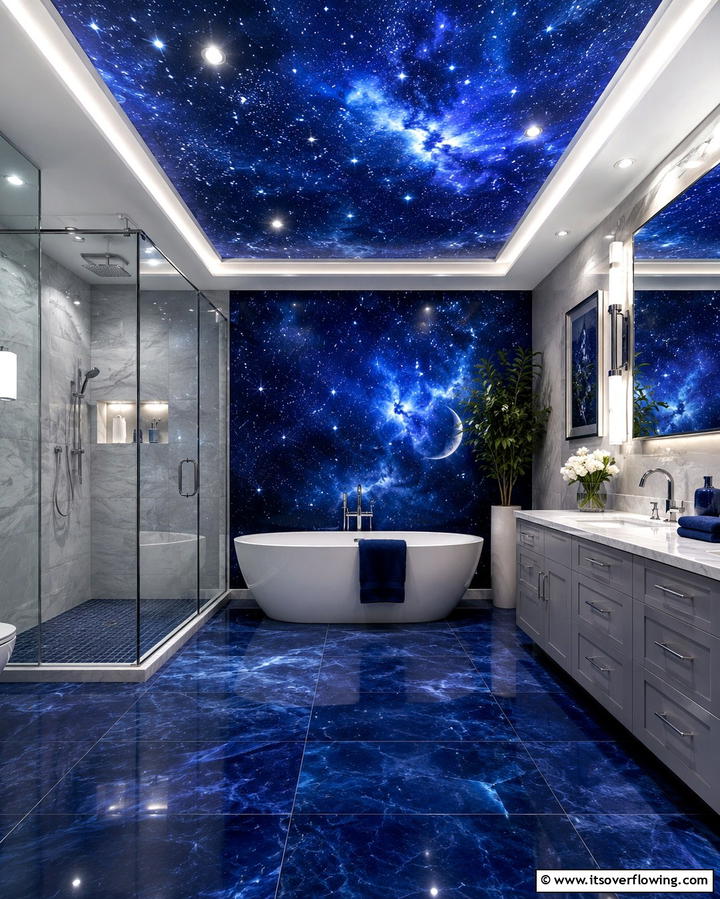 Mystical Night Sky - 30 Bathroom Mural Ideas for Bold and Artistic Wall Designs