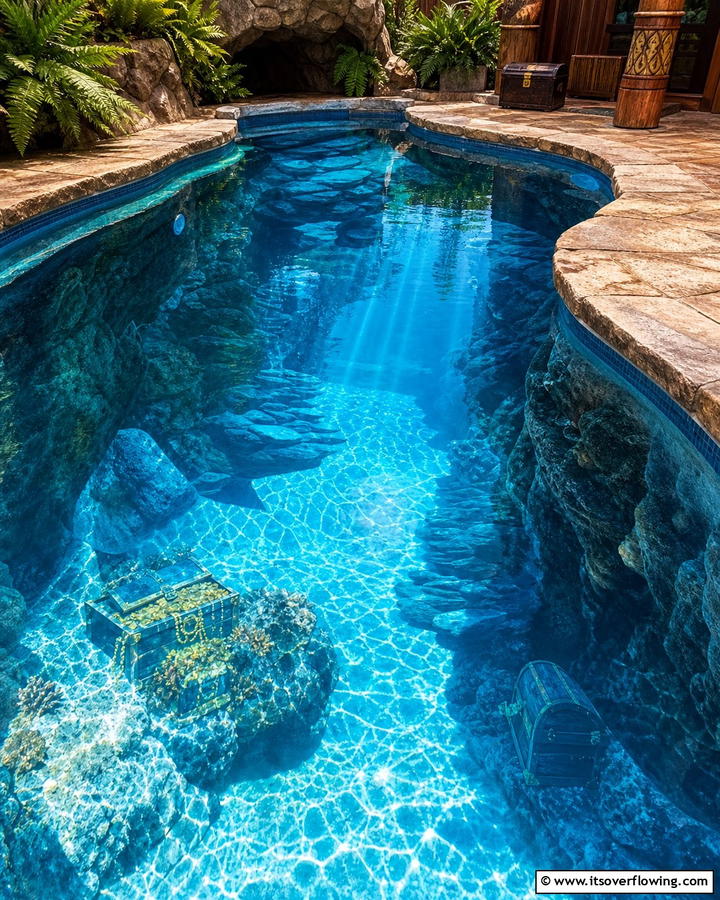 Mystical Underwater Cave - 20 Pool Mural Ideas to Enhance Your Backyard Oasis