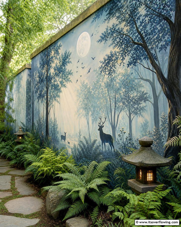 Mystical Woodland Mural - 21 Garden Mural Ideas to Transform Outdoor Walls Artistically