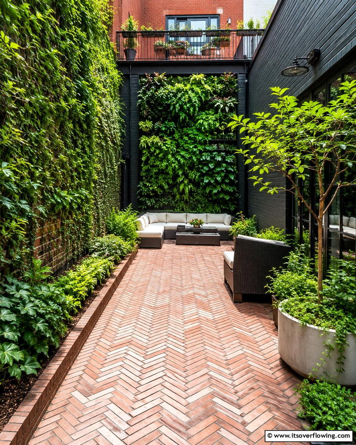 Narrow Brick Herringbone Design - 25 Herringbone Brick Patio Designs for a Classic Look