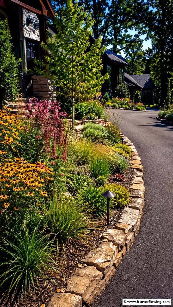 Native Plantings Display - 30 Driveway Landscape Ideas to Boost Curb Appeal