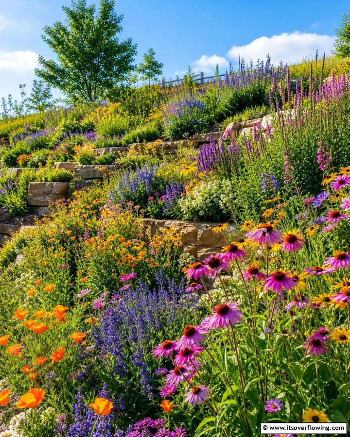 Native Wildflower Terraces for Low Maintenance - 20 Hillside Terraced Garden Ideas for a Stunning Landscape