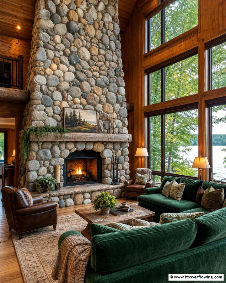 Natural Appeal of River Rock - 25 Floor to Ceiling Stone Fireplace Ideas for Drama