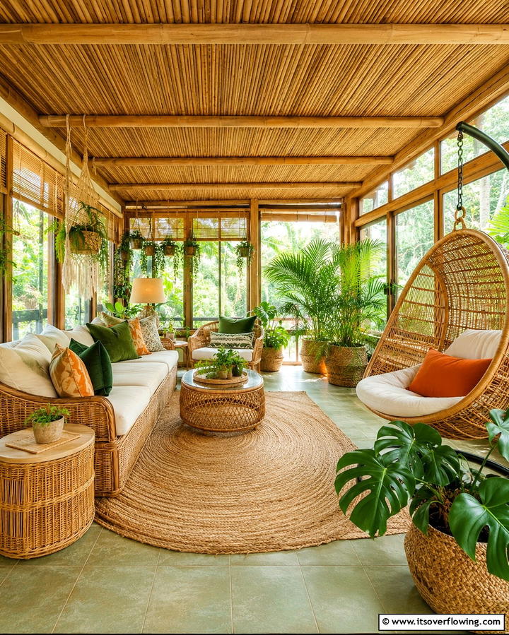 Natural Bamboo Ceiling - 20 Sunroom Ceiling Ideas for a Stunning Overhead View