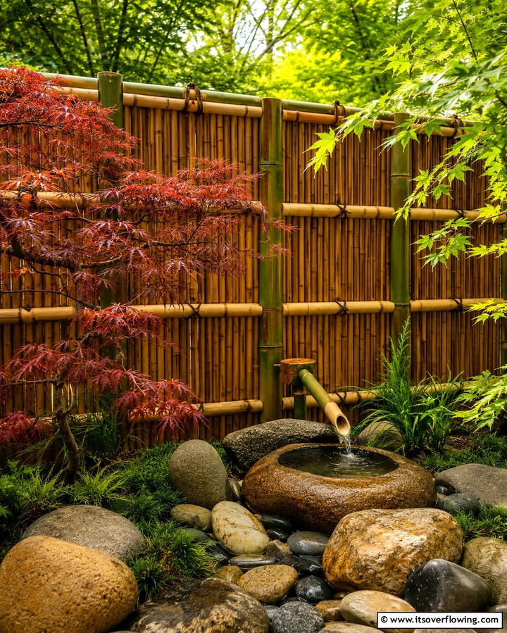 Natural Bamboo Look - 25 Fence Painting Ideas to Refresh Your Outdoor Space