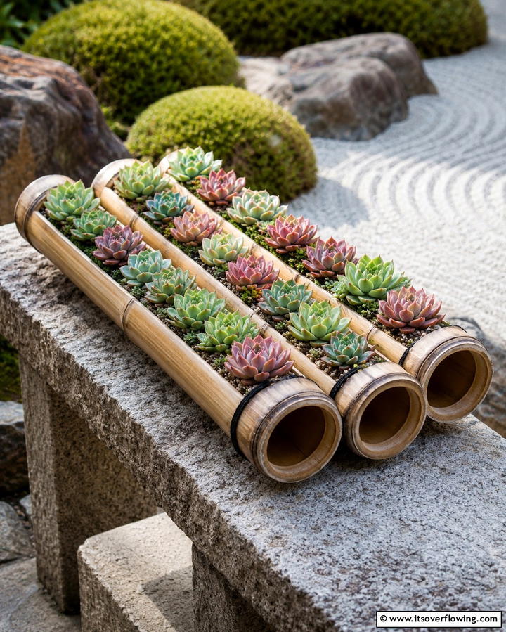 Natural Bamboo Succulent Container - 30 Outdoor Succulent Container Ideas for Easy Gardening