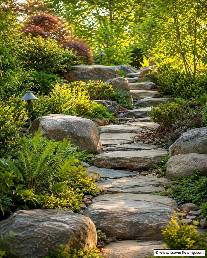 Natural Boulder Trail - 30 Rock Walkway Ideas to Elevate Your Garden Design