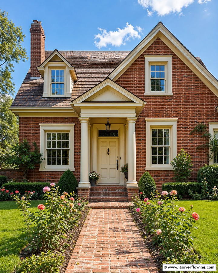 Natural Clay Brick with Elegant Cream Tones - 30 Exterior Brick and Paint Color Combinations